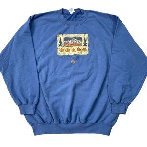 Vintage 90s Mens Colorado Estes Park Fall Sleaves Sweatshirt Blue Size XL